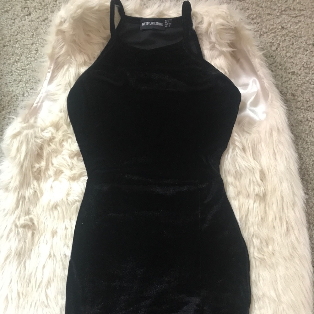 Pretty Little Thing faux Black Velvet mini dress